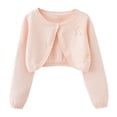 thumbnail image 1 of Girls Shrug Cardigan One-button Ruffle Open Front Cotton Knit Crop Jacket Toddler Fall Bolero Outerwear 18M-14Y (2 Years, Pink 01), 1 of 5