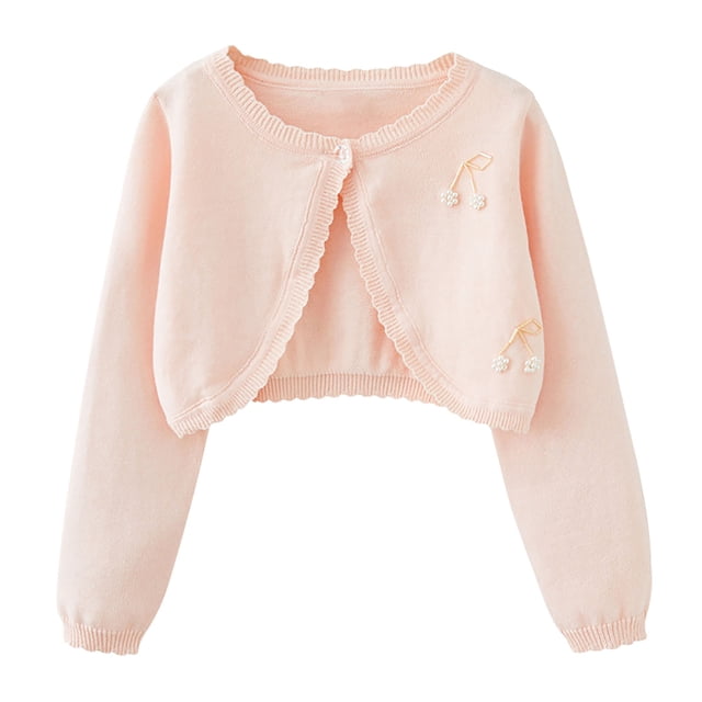 Girls Shrug Cardigan One-button Ruffle Open Front Cotton Knit Crop Jacket Toddler Fall Bolero Outerwear 18M-14Y (2 Years, Pink 01)