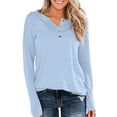 thumbnail image 1 of Timegard Womens Tops Long Sleeve Notched V-Neck Button Comfy Tee Fall Casual Loose Shirts Tops Blouse, 1 of 4