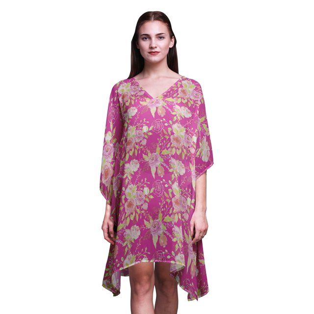 Bimba Caftan Court Aquarelle Robe Midi Plage Maillot de Bain par-Dessus WomensKaftan-S-L