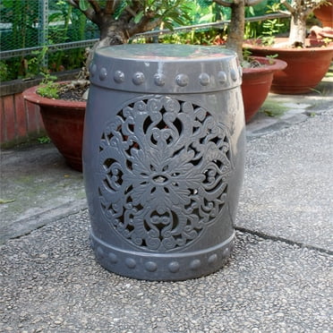 International Caravan Isfahani Ceramic Garden Stool in Gray