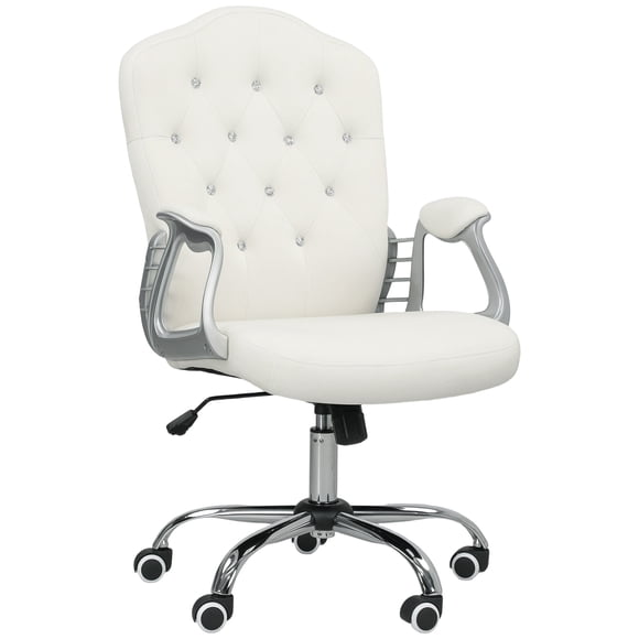 Vinsetto Chaise de Bureau Capitonnée avec Hauteur Réglable et Fonction d'Inclinaison Blanc Cassé