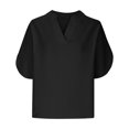 thumbnail image 1 of AherBiu Hauts pour Femmes Robe Décontractée Col en V Manches Courtes Été Couleur Unie Coupe Ample Blouse Confortable Hauts, 1 of 5