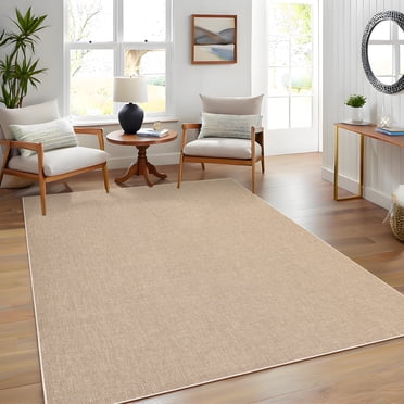 Garvee 6'x9' Modern Solid Color Area Rug Minimalist Woven Textured Carpet, Washable Rug Non Slip Low Pile Indoor Mats for Living Room Bedroom Dining Room, Beige