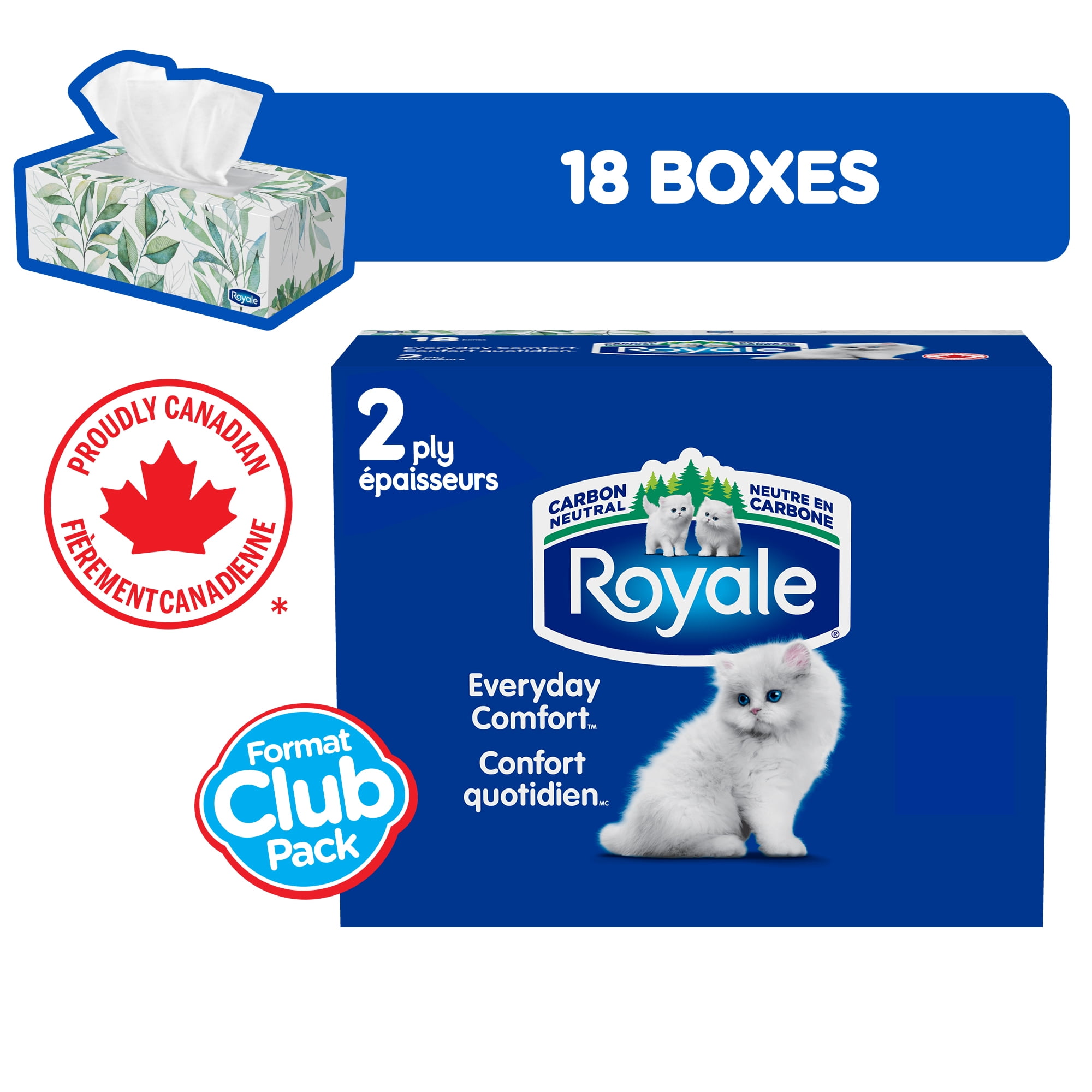 Royale Everyday Comfort, 2 Ply Facial Tissue, 18 Flat Boxes, 126 Tissues per Box