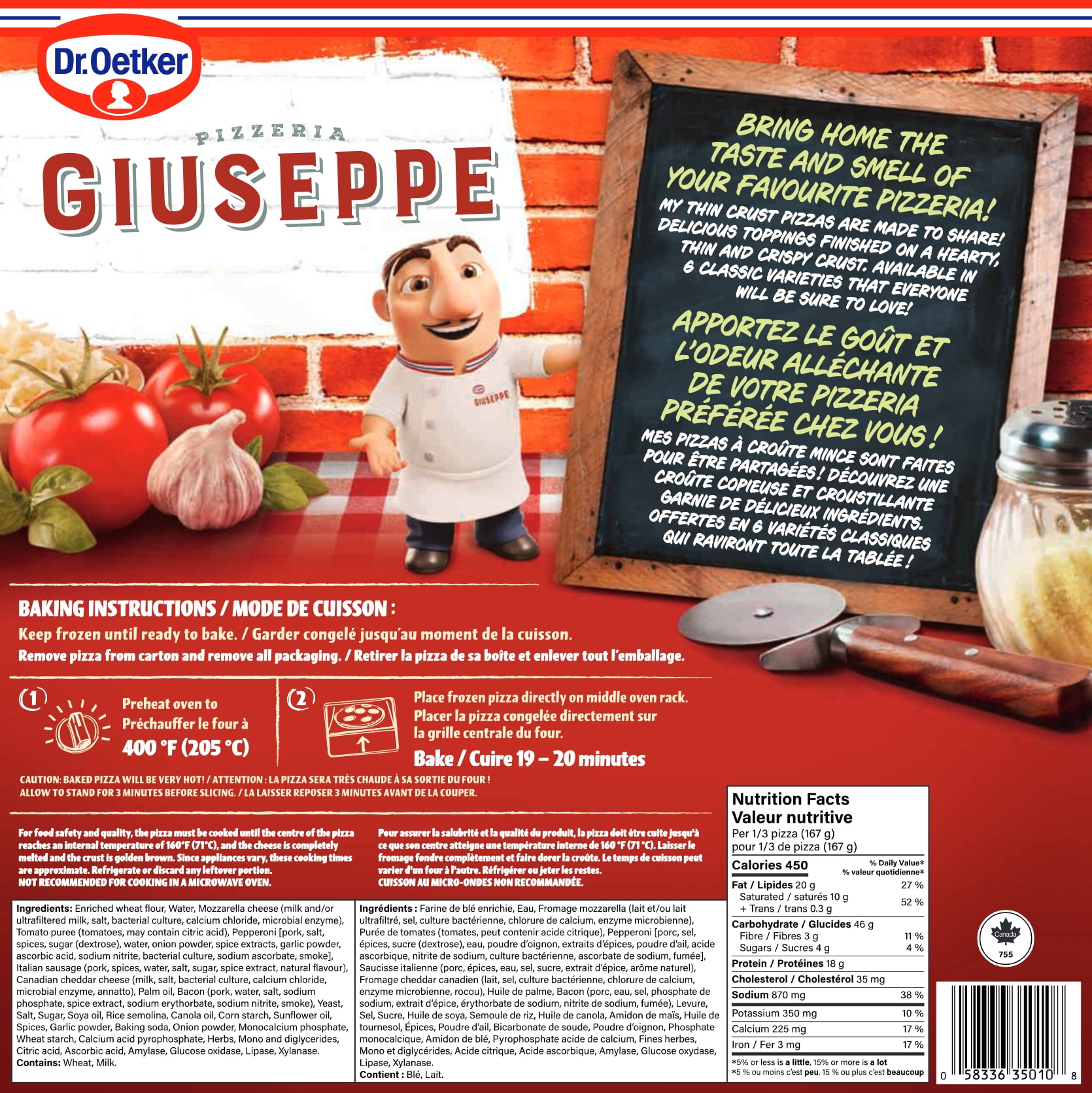 Dr. Oetker Giuseppe Pizzeria Pizza canadienne à croûte mince, 501 g 501g