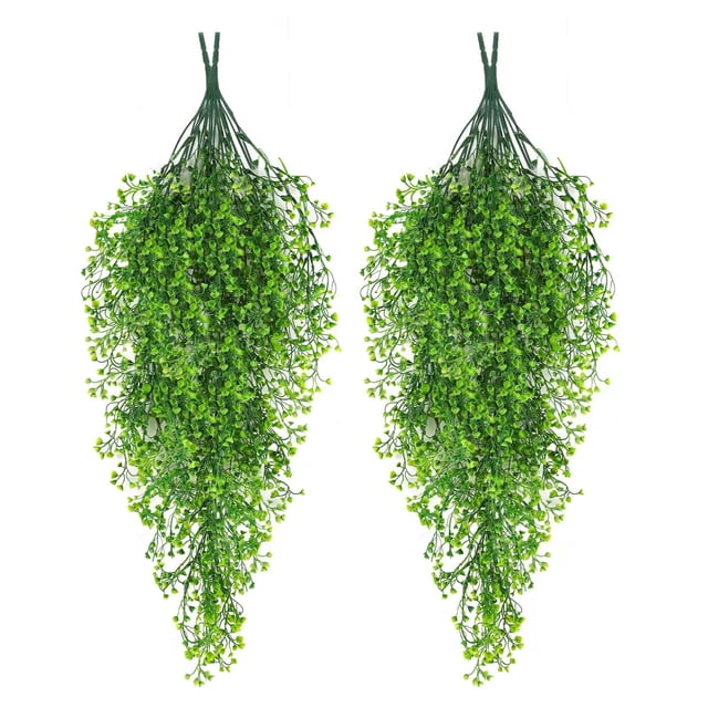 TopLLC Artificial Flowers, Fake Flowers Simulation Green Plant Rattan Artificial Flower Wall Hanging Home Decoration Plant. Two realistic artificial green plant rattan arrangements with cascading leaves, crafted from durable plastic, measuring 80cm in length. Perfect for wall hanging in living rooms, bedrooms, or studies, adding greenery to home décor. Compact, easy to clean, and suitable for small spaces.