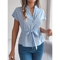 thumbnail image 4 of Yuyuzo Blouses for Women Dressy Casaul Cap Sleeve Button down Work Shirts Drawstring Waisted Ruffle Hem Business Office Top, 4 of 7