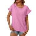 thumbnail image 2 of AherBiu T-Shirts pour Femmes Tendance Col Rond Manches Courtes T-Shirts Décontractés d'Été Plissés T-Shirt Uni Hauts, 2 of 7
