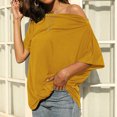 thumbnail image 3 of Birdeem Solid Color off Shoulder T-Shirt Loose Short Sleeved Top for Women, 3 of 12
