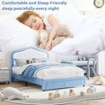 thumbnail image 4 of Full Size Upholstered Platform Bed Frame for Kids with LED Lights and Storage Drawer Velvet Double Flower Design No Box Spring Needed Blue, 4 of 7