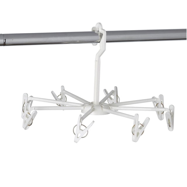 neatfreak!® Séchoir Suspendu Compact en Plastique Blanc avec Huit Pinces à Ressort Disposées Radialément, Suspendu à une Tige en Métal Argenté, Idéal comme Étendoir à Linge Gain de Place pour Articles Délicats à l'Intérieur Ou à l'Extérieur, Convient Aussi aux Voyages Ou au camping.