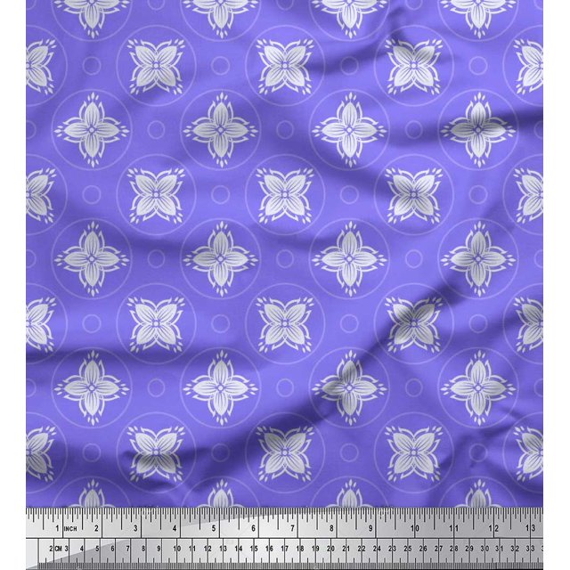 Soimoi Poly Georgette Fabric Circle & Floral Artistic Printed Fabric 1 Yard 42 Inch Wide