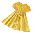 thumbnail image 1 of Yanlir Robe à Boutons à Col Rond pour Filles 2-7 Ans Été à Manches Courtes Mignonne avec Nœud Robe de Princesse pour Occasions Confortables et Polyvalentes (Jaune, 6 Ans), 1 of 7