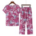 thumbnail image 2 of Tnhcen Ensemble de Sommeil 2 Pcs pour Femme d'Été Aspect Lin / Haut à Manches Courtes Boutonné à Col Rond à Imprimé Rétro + Pantalon à Taille Élastique / TG-5TG, 2 of 3