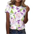 thumbnail image 2 of Économies du Printemps! CEHVOM T-Shirts Graphiques Floraux pour Femmes, T-Shirt à Manches Courtes Boho à Imprimé Paysage Floral pour Femmes, Col Rond Ample Décontracté d'Été Décontracté Ample Basique Confortable T-Shirts Boho Hauts 2023, 2 of 5