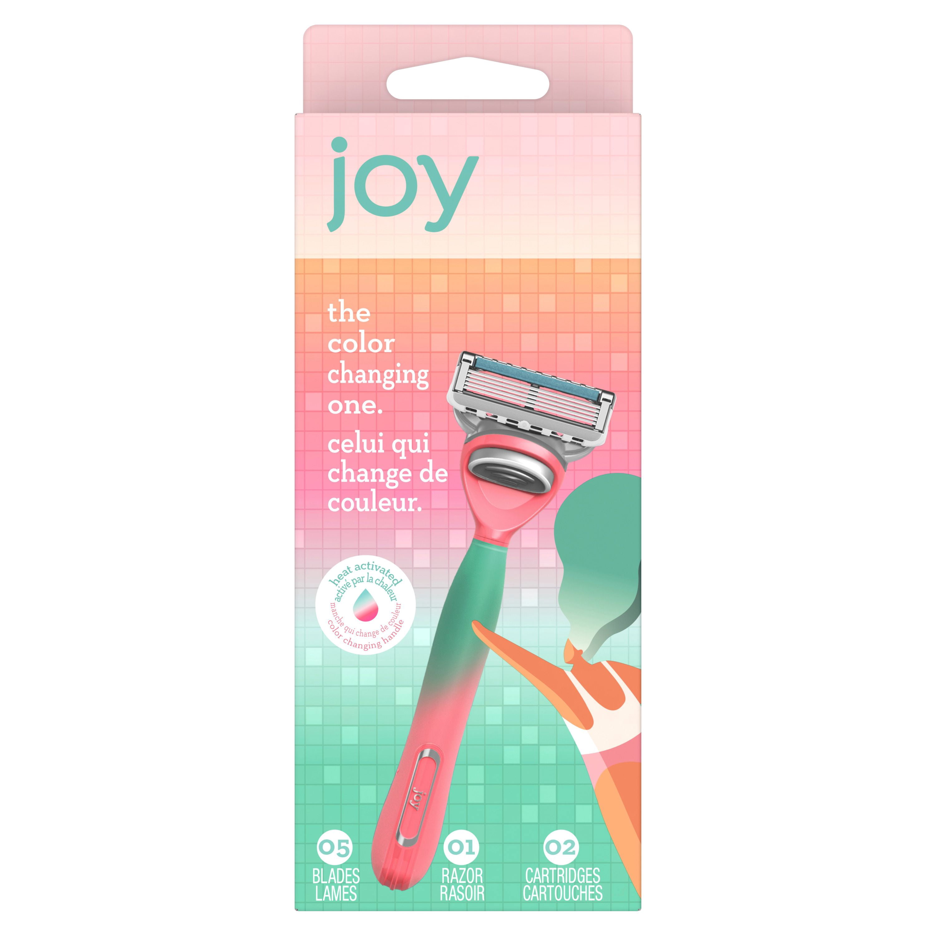 joy Rasoir pour Femmes Qui Change de Couleur, Trousse de Rasage avec 1 Manche + 2 Cartouches de Lames