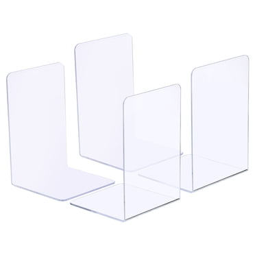 Unique Bargains Serre-Livres en Acrylique, Lot de 4 Embouts en L pour Étagères, Bibliothèque de Bureau, Organisateur de Magazines, Support, Transparent