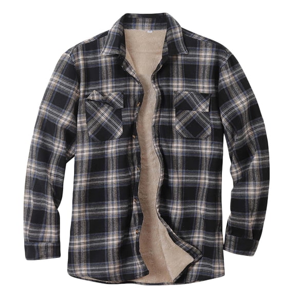 Meichang Veste Doublée en Sherpa Homme Grande Taille Manteau à Carreaux Mode Urbaine Chemise-Veste Boutonnée Coupe Régulière Manteau à Manches Longues Veste