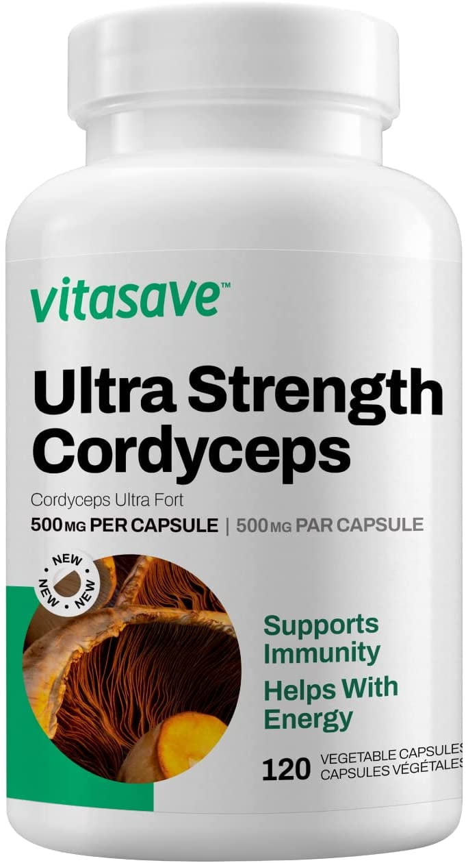 Vitasave Cordyceps Mushroom Capsules-Pure-Ultra Strength 1000mg-Natural Energy and Endurance Support Supplement- Non-GMO, Gluten-Free Capsules for Immune Function, Athletes, and Busy Professionals