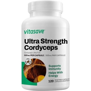 Vitasave Cordyceps Mushroom Capsules-Pure-Ultra Strength 1000mg-Natural Energy and Endurance Support Supplement- Non-GMO, Gluten-Free Capsules for Immune Function, Athletes, and Busy Professionals