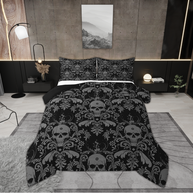 Erosebridal Bohemian Skull Bedding Twin Comforter Set,Exotic Style Down Comforter,Gothic Halloween Bedding Sets Twin with Comforter,Ultra Soft Hippie Room Decorative,Reversible,2-Piece