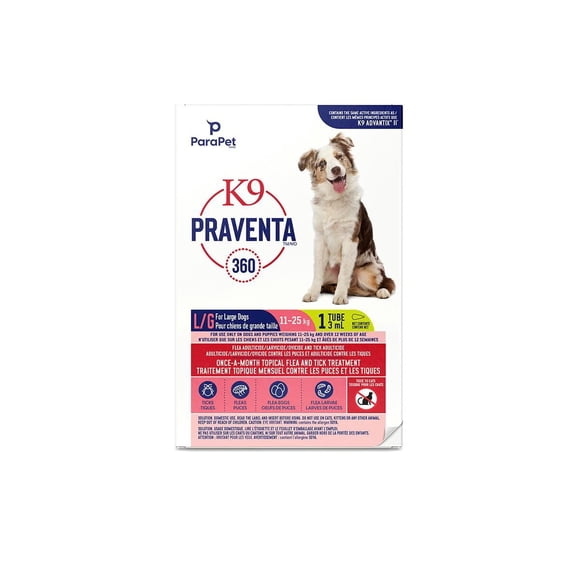 Parapet K9 Praventa 360™ Flea & Tick Treatment, For Large Dogs from 11 kg to 25 kg, 1 Tube