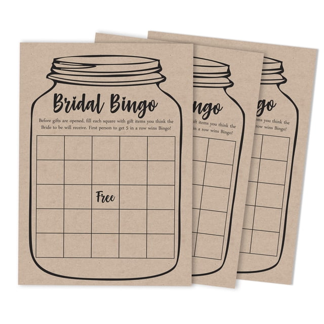 Inkdotpot 50Rustic Kraft Mason JarBingoGameCardsFor Bridal Wedding Shower Bachelorette Party Bulk Blank Square Fill In Gift Ideas
