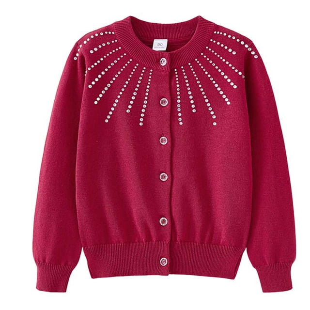Zshosam School Uniform Cardigan Girls Girls Cardigan Sweaters Ruffle School Uniform Sweater V Neck Button Front Outerwear Size 11T 13T,(Red 11-13 Years)