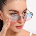 thumbnail image 4 of Irregular  Sunglasses Women Brand Designer Gradient Fashion Sun Glasses Female Rimless Metal Curved Temples, 4 of 8