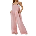thumbnail image 4 of Wide Leg Overalls for Women Sleeveless Jumpsuits Suspender Overalls with Pockets, 4 of 6