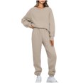 thumbnail image 1 of Pisexur Ensemble Pantalon 2 Pcs Mode Décontractée Ensemble de Survêtement Uni pour Femmes Chandails à Manches Longues à Col Rond Hauts à Enfiler Pantalons Longs Élastiques Survêtements Ensembles de Détente P-3TG, 1 of 7