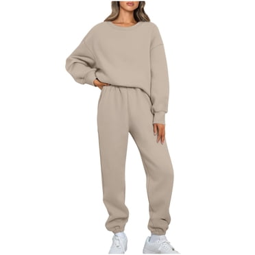 Pisexur 2 Piece Pants Suit Fashion Casual Solid Color Sweatsuit Set for Women Long Sleeve Crewneck Sweathirts Pullover Tops Elastic Long Pants Tracksuits Lounge Sets S-3XL