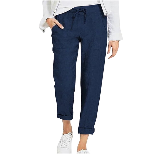 Birdeem Womens Solid Color Drawstring High Waist Pocket Loose Large Size Cotton Casual Pants
