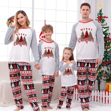 EGNMCR Christmas Pajamas for Family, Merry Christmas Classic Plaid Xmas Tree Sleepwear for Matching Family Christmas Pajamas Sets, Christmas Parent-Child Outfit