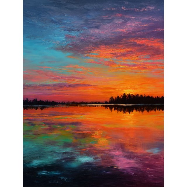 Qisvanset Abstract Wave Sunset Canvas Print 12x16 Inch Hotel Scenic Art