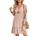 thumbnail image 3 of Soldes du Printemps 2024!Hontri Robes pour Femmes Robe d'Été Robes en Lin pour Femmes Robe T-Shirt Décontractée Manches Courtes Col en V Robe Midi Ligne A Rose,P, 3 of 7