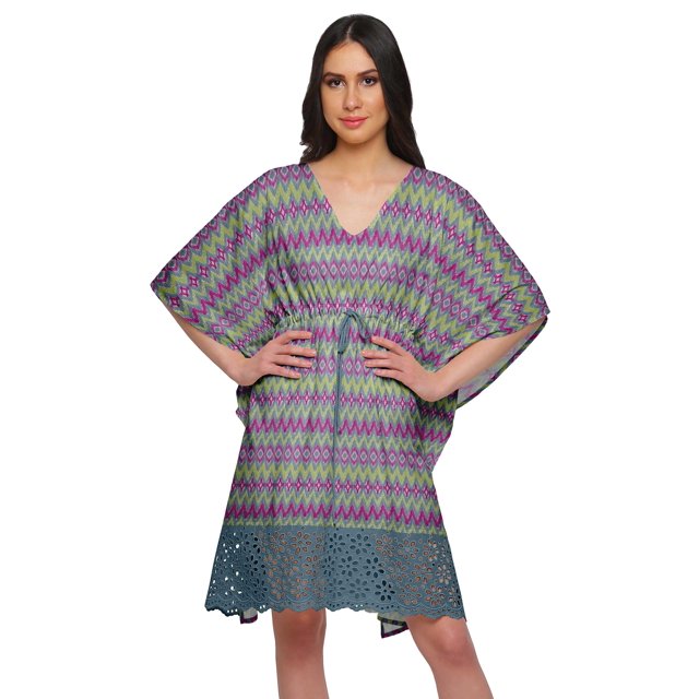 Moomaya Cutwork Lace Beach Kaftan For Women Printed Bikini Caftan Plus Size