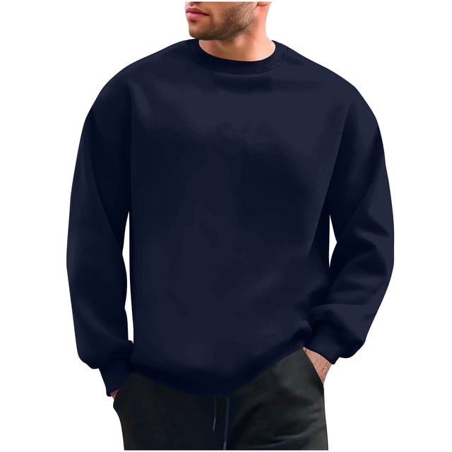 Jalioing Chandails à Col Rond Décontractés pour Hommes, Basiques, Amples, à Manches Longues, Unis, Chandail d'Automne et d'Hiver
