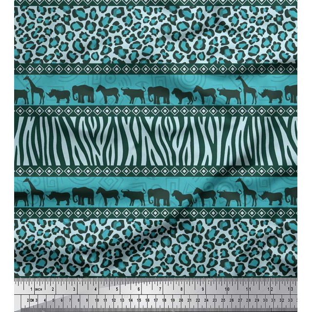 Soimoi Velvet Fabric Animal Skin & Animals Group Printed Fabric 1 Yard 58 Inch Wide