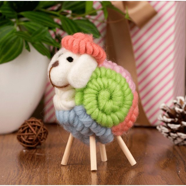 Handmade Felt Sheep Miniature Decoration Christmas Tree Hanging Ornament Felt Sheep Figurines,Small Color Lamb