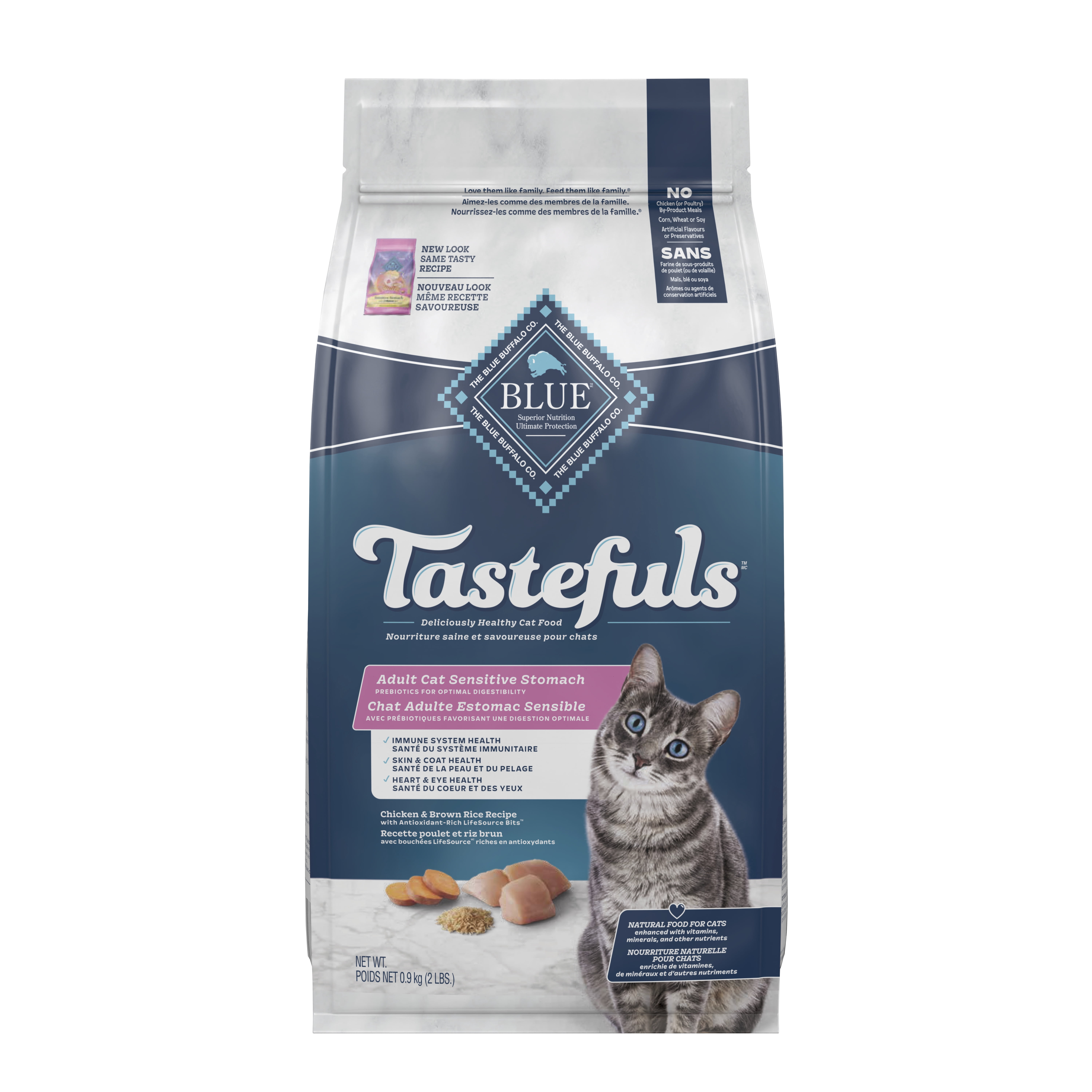 Blue Buffalo Tastefuls Dry Cat Food, Sensitive Stomach, Chicken and Brown Rice 0.9kg