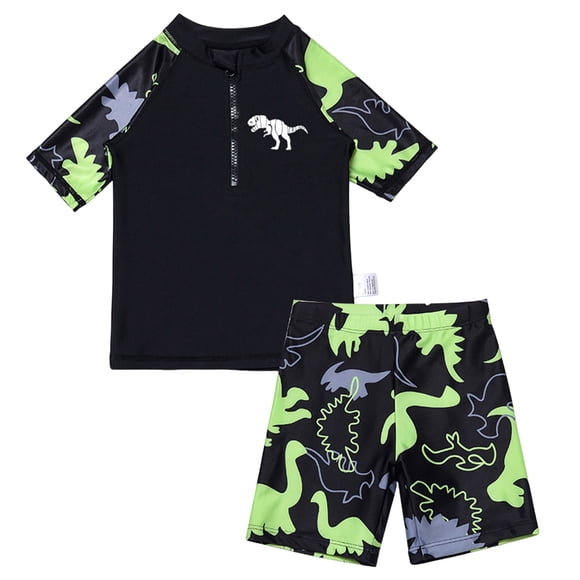 Akiihool Boys Rash Guard Toddlers and Baby Boys' Swimsuit Trunk and Rashguard Set (Green,9-10 Years)