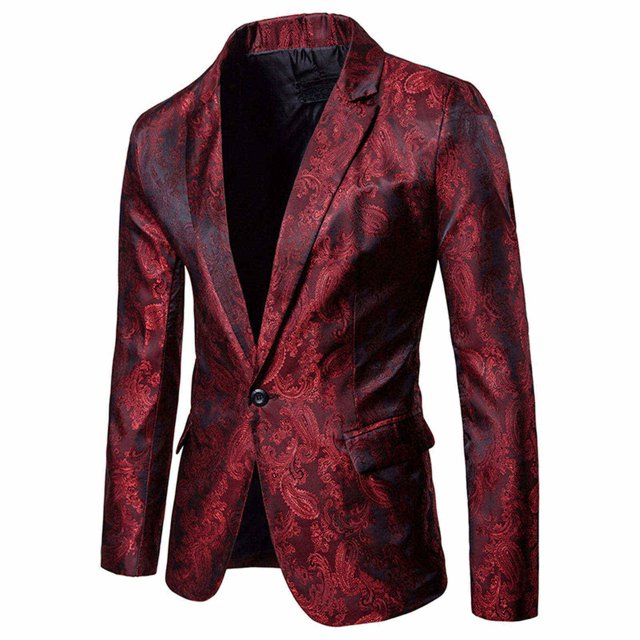 Men's Court Style Dark Grain Design One-Button Slim Suit Top