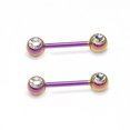 thumbnail image 1 of Nipple Ring Anodized Titanium 14G Nipple Piercing Barbell Front Facing Clear CZ, 1 of 12