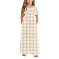 thumbnail image 2 of biudgviw Robe Décontractée pour Filles à Carreaux Manches Courtes Col Rond Robe Longue d'Été avec Poches 4-14 Ans, 2 of 7