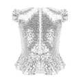 thumbnail image 4 of Oyolan Kids Girls Sequins Ruffled Top Mermaid Costume Flutter Sleeve Peplum Blouse for Carnival Performance Silver 8, 4 of 7
