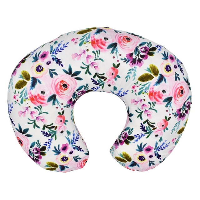 Housse d'Oreiller d'Allaitement pour Nouveau-Né, Nourrisson et Bébé, Housse d'Allaitement en Tissu polyester, Présentant un Imprimé floral vibrant avec des Tons Rose, Violet et Vert. Conçue pour s'Adapter aux Oreillers d'Allaitement Originaux, Elle Mesure 22,5 x 18 Pouces (57 x 46 cm) et Comprend une Fermeture Éclair Dissimulée de 21,2 Pouces pour un Retrait Facile. Convient aux Bébés de 0 à 12 Mois, Cette Housse Multifonctionnelle Offre un Tissu minky Doux d'Un Côté et un Tissu polyester Imprimé de l'Autre