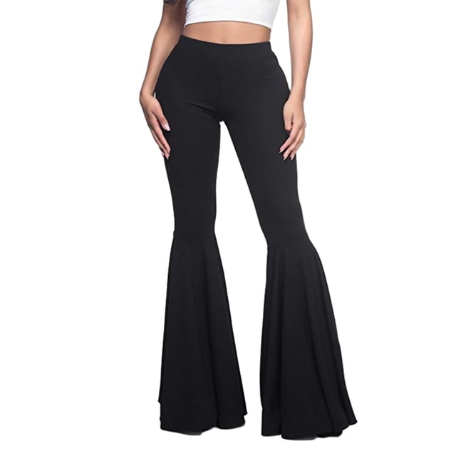Youkk Lightweight High Waist Bell Bottom Comfortable Multiple Sizes Available Trousers black XXL 1Set
