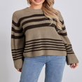 thumbnail image 3 of Women‘s Fall Loose Knit Tops Stripe Print Long Sleeve Sweaters, 3 of 9